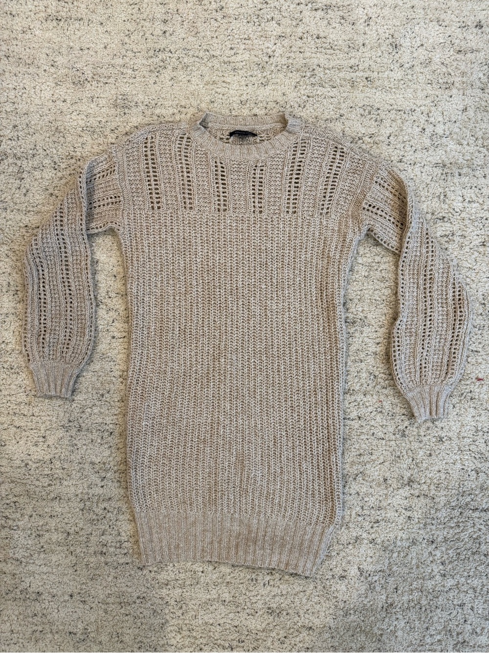 American Eagle Outfitters Beige Open-Knit Crewneck Sweater Dreds
